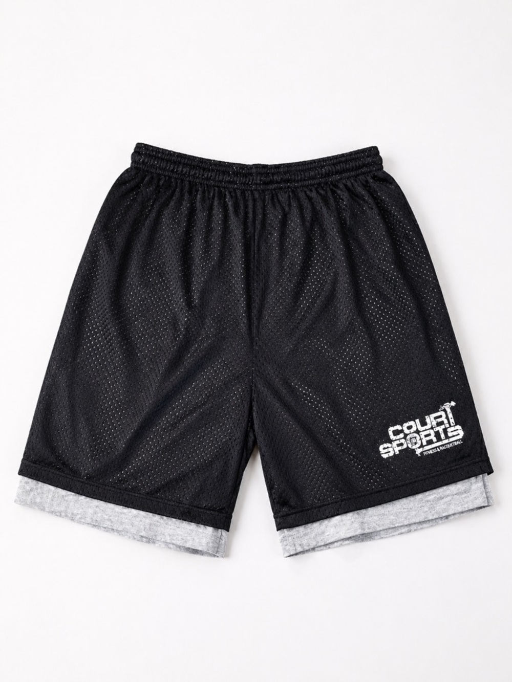Vintage ROBINSON APPAREL Mens Double Layer Mesh Gym Shorts USA Black Gray L